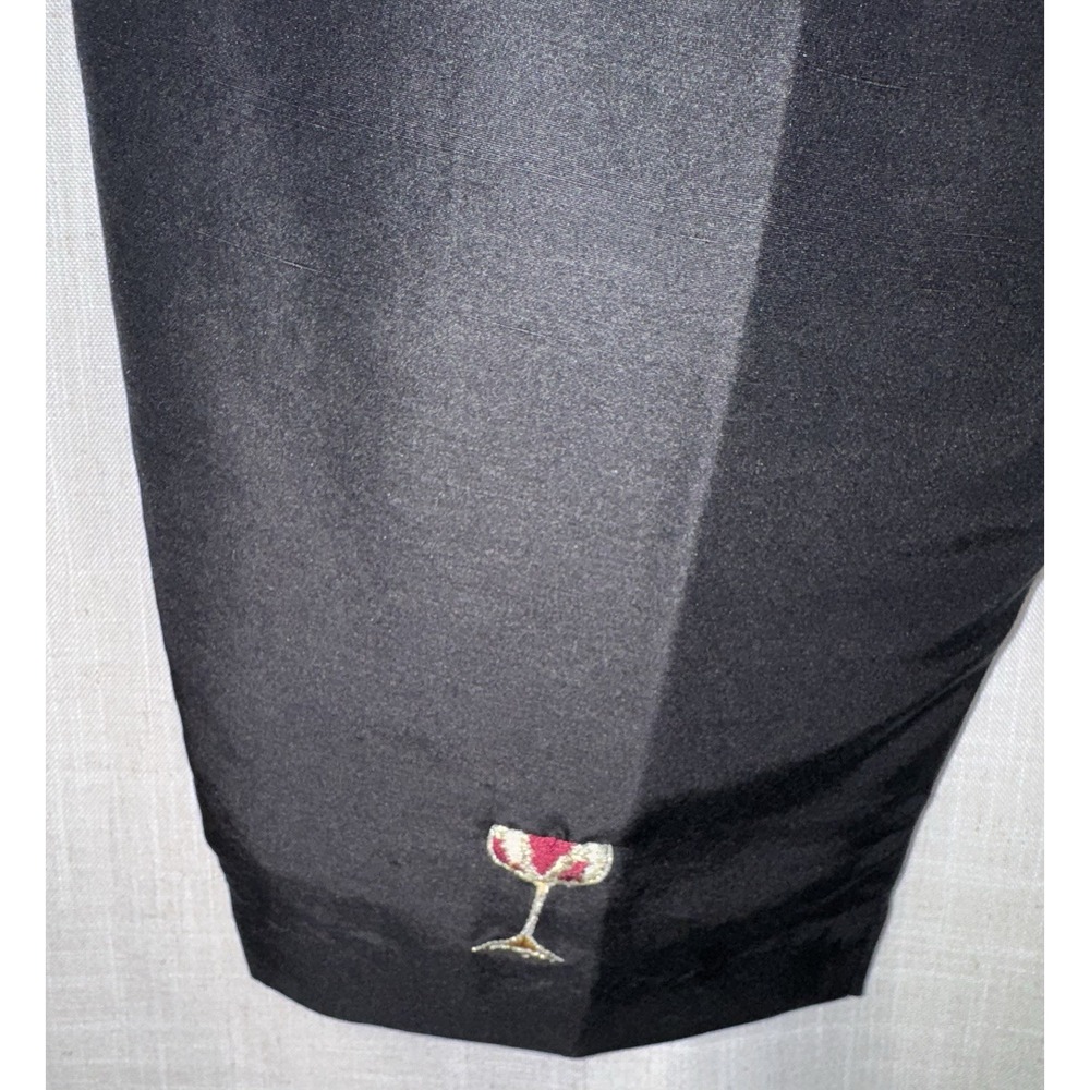 SLB Black Pants 100% Silk Women's Embroidered Champagne Wine Glass Size 20 Party - Picture 5 of 6